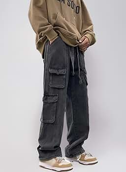 Amazon | [RAMEMO] マルチポケット デニム カーゴパンツ